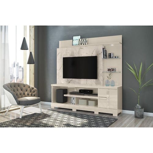 imagem-Home Theater Alan para TV de até 55 polegadas COM PÉS - CALACATA / OFF WHITE - Madetec