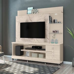 Estante Alan para TV de até 55 polegadas COM RODÍZIO - CALACATA / OFF WHITE - Madetec