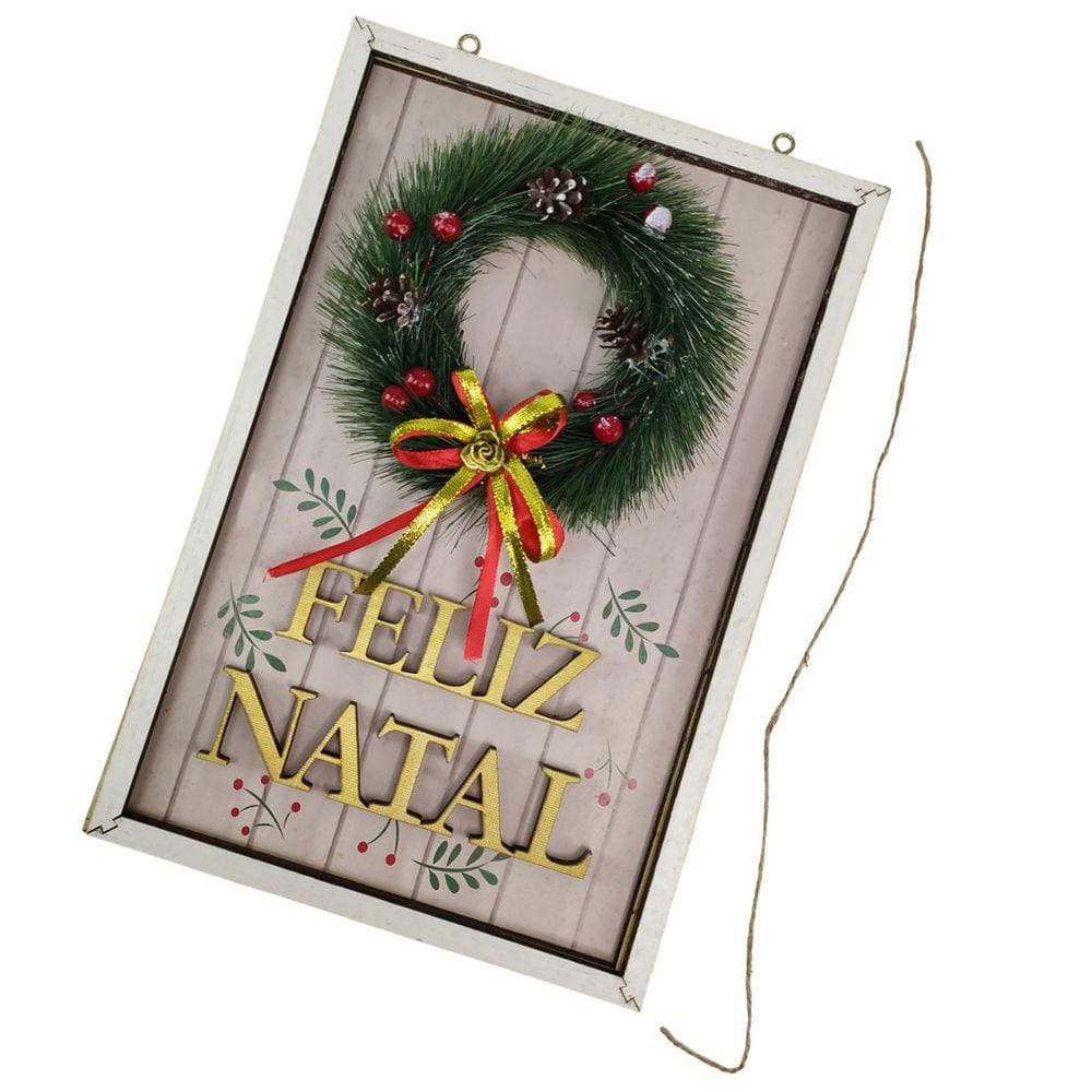 Quadro Decorativo Guirlanda Feliz Natal Natalino Enfeite Pendurar Porta Parede Com Bolinhas