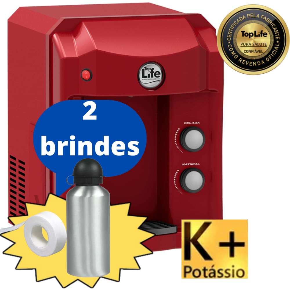Filtro Purificador Top Life Água Gelada Ph 9,5 Super Alcalina Ionizada e Ozônio c/ minerais e Potássio K+ - Top Life