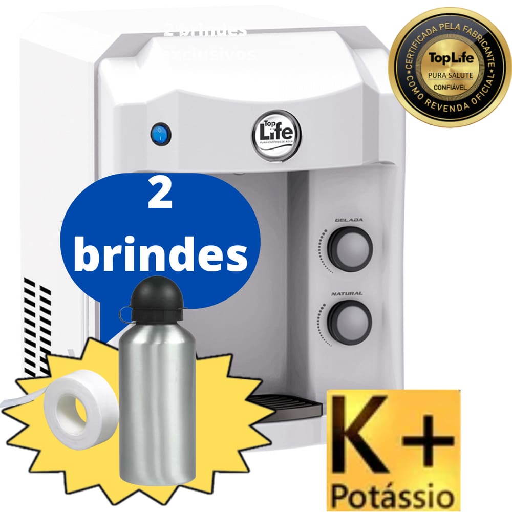 Filtro Purificador Top Life Água Gelada Ph 9,5 Super Alcalina Ionizada e Ozônio c/ minerais e Potássio K+ - Top Life