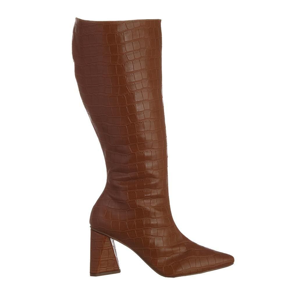 Bota Feminina Cano Longo Bico Fino Croco Zíper