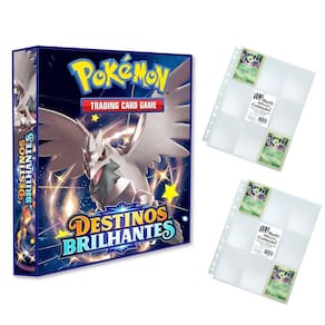 Álbum Pasta Fichário Pokemon com 20 Folhas YES 9 Bolsos Destinos Brilhantes Capa Dura Reforçado