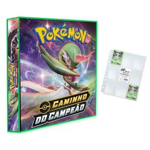 Álbum Pasta Fichário Pokemon com 10 Folhas YES 9 Bolsos Caminho do Campeão Capa Dura Reforçado