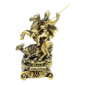 Enfeite Estatueta Imagem São Jorge Pequena Dourado - 8cm