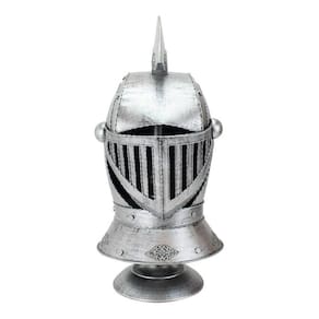 Enfeite Capacete Cavaleiro Medieval Prateado Grande 47cm