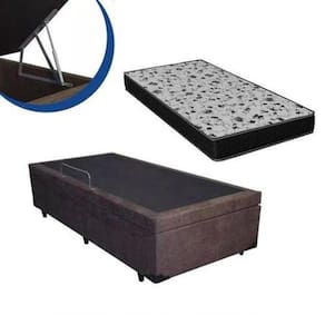 Cama Box Baú Solteiro Conforto Suede Marrom + Colchão Solteiro Conforto Espuma D33 Com EPS 17x88x188