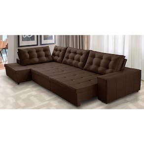 Sofá de Canto Retrátil e Reclinável com Molas 3,40x2,00 Esq Jacke Suede Marrom Adonai Estofados