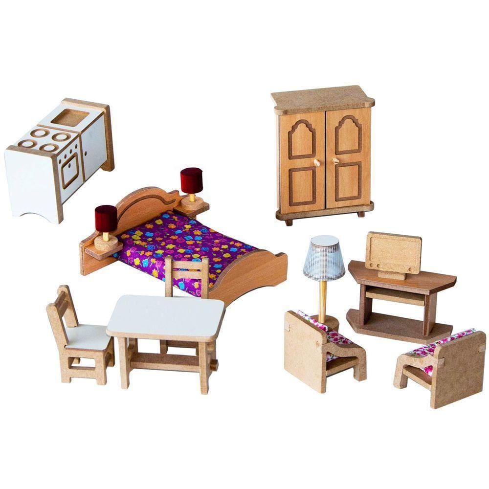 Kit De Móveis Completo Para Casinhas De Boneca - Madeira