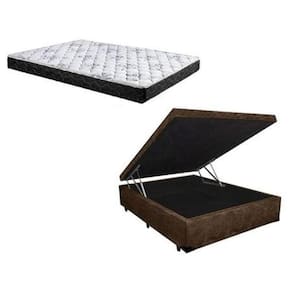 Cama Box Baú Casal Confort Suede Marrom Com Colchão Casal Confort Molas Bonnel 69x138x188