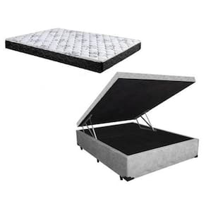 Cama Box Baú Casal Conforto Sintético Cinza + Colchão Casal Conforto Espuma D23 Com EPS 14x138x188
