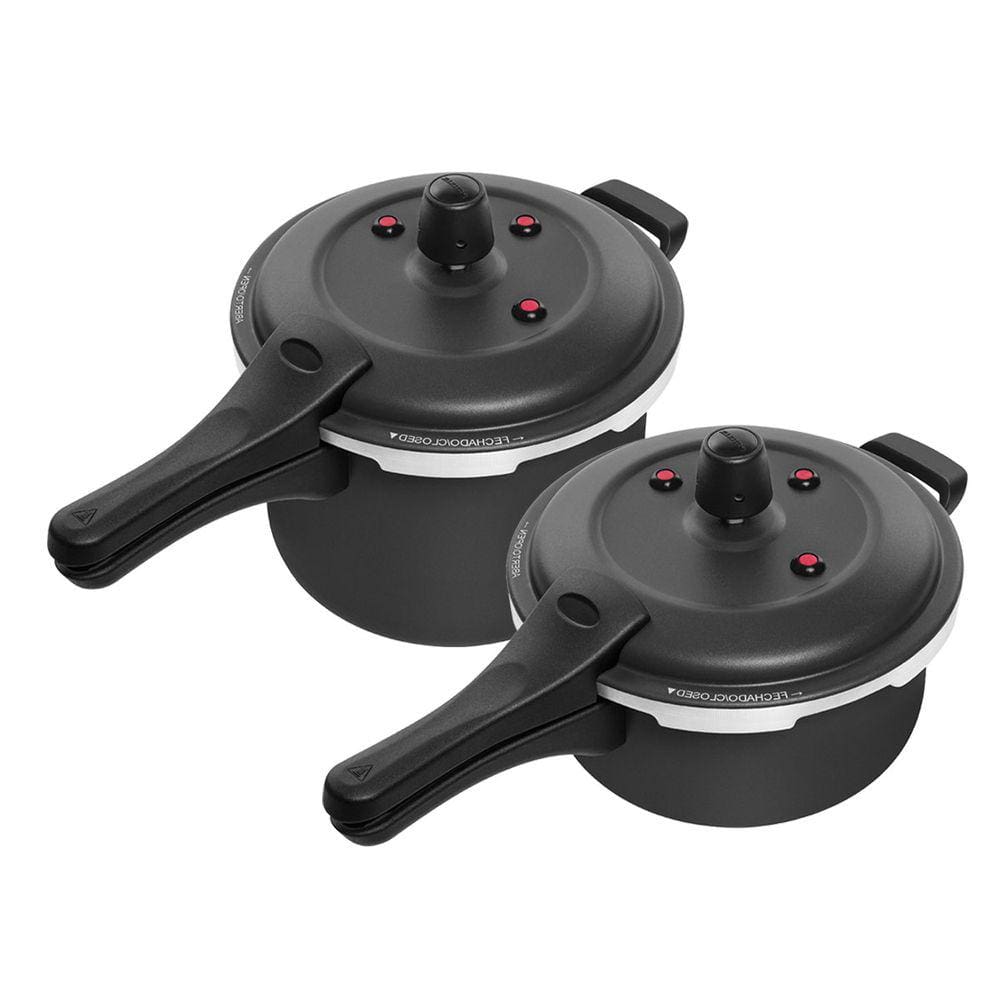 Kit Panela De Pressão 3 Litros E 5 Litros Antiaderente Fecho Externo Preto Patolux