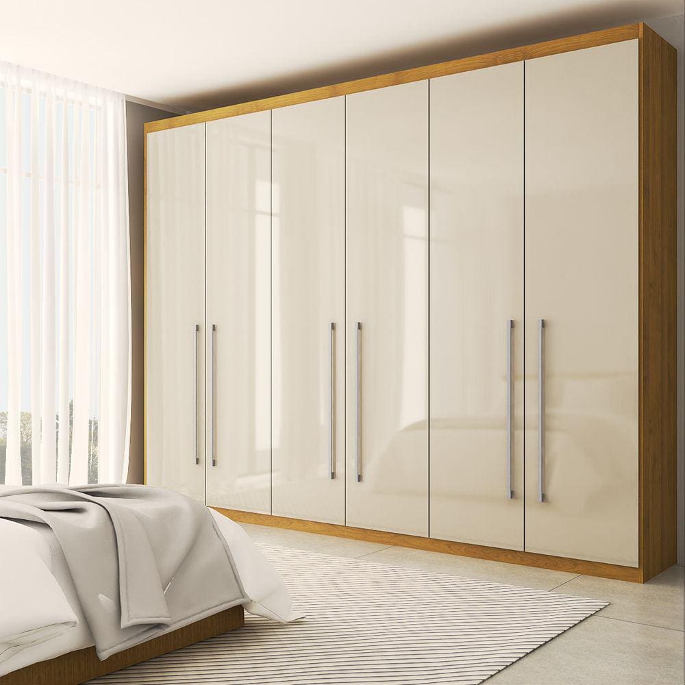 Guarda-Roupa Casal Luxe 2,70 Metros 6 Portas 6 Gavetas Cinamomo/Off White - Panorama Móveis