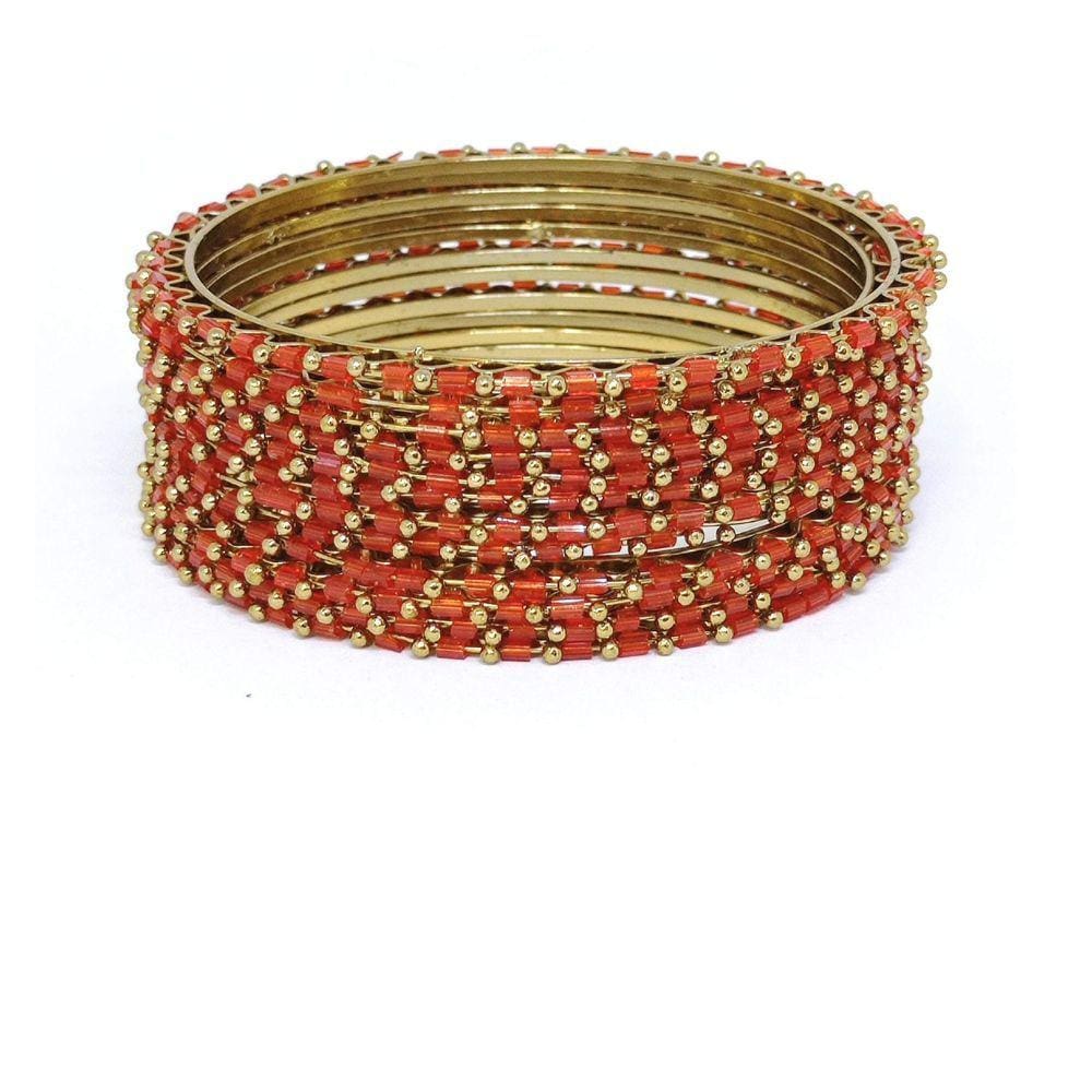 Conjunto de Pulseiras Indiana Dourada 11 Argolas Vermelhas