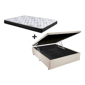 Cama Box Baú Casal Conforto Suede Bege + Colchão Casal Conforto Espuma D33 14x138x188