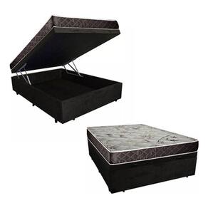 Cama Box Baú Casal Resistence Suede Preto + Colchão Casal Resistence Espuma D23 24x138x188