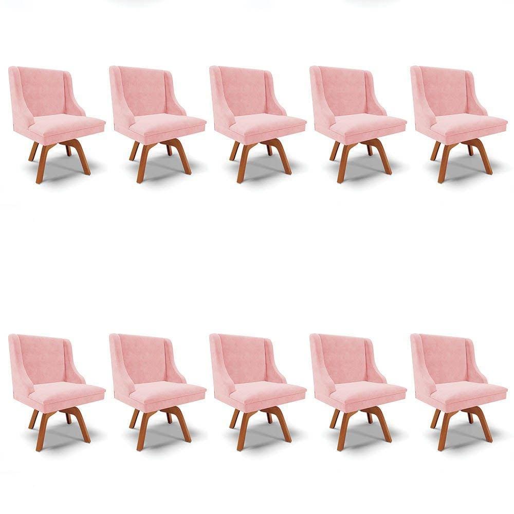 Kit 10 Cadeiras Estofadas Giratória para Sala de Jantar Lia Suede Rosa Bebê - Ibiza