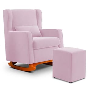 Poltrona de Amamentação e Descanso Zoe com Base Balanço e Puff Sintético Rosa Bebê - Desk Design