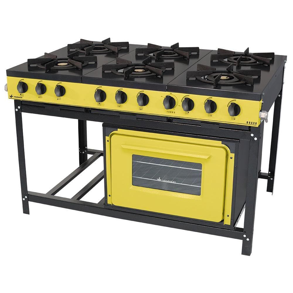 Fogão Profissional Venâncio 6 Bocas Linha Bravo com Forno Amarelo BR6BFAM