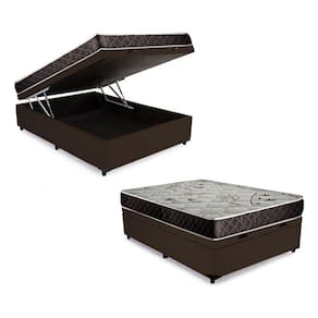 Cama Box Baú Casal Conforto Sintético Marrom + Colchão Casal Conforto Espuma D23 24x138x188