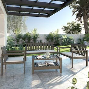 Conjunto Bancos 2 e 3 Lugares, Poltrona com Almofadas e Mesa Orquídea Nogueira
