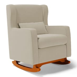 Poltrona de Amamentação e Descanso Zoe com Base Balanço Suede Bege - Desk Design