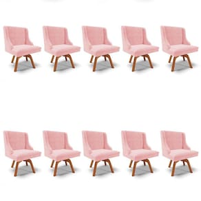 Kit 10 Cadeiras Estofadas Giratória para Sala de Jantar Lia Suede Rosa Bebê - Ibiza
