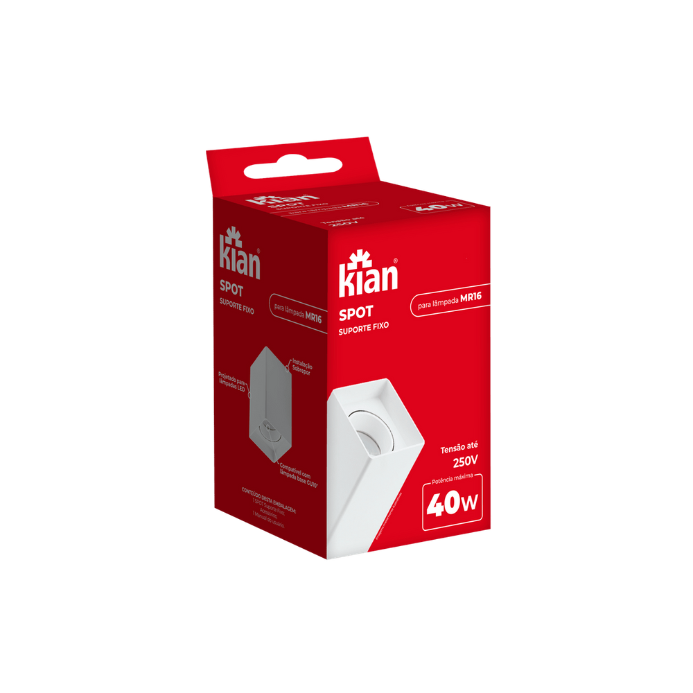 Spot Sobrepor Quadrado Com Lâmpada 4W 6500k MR16 Branco Kian