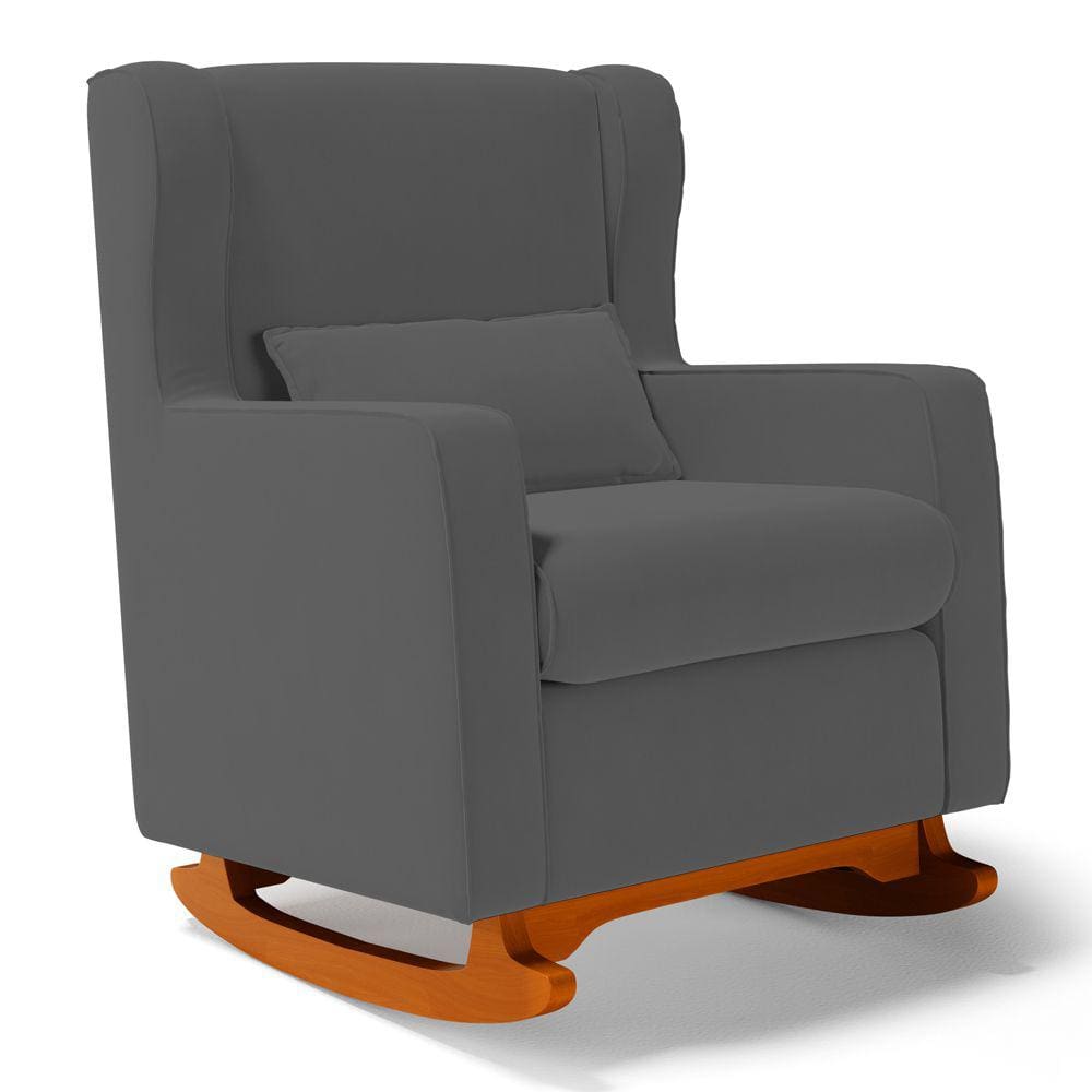 Poltrona de Amamentação e Descanso Zoe com Base Balanço Suede Cinza - Desk Design