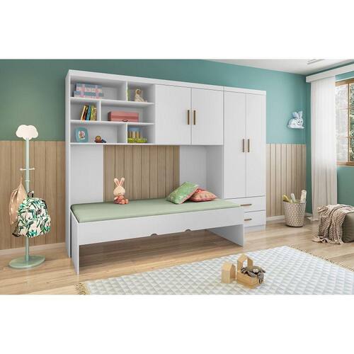 imagem-Jogo de Quarto Chiara 3 Peças - Roupeiro 2 portas, Módulo Aéreo e Cama - Phoenix Baby - Branco