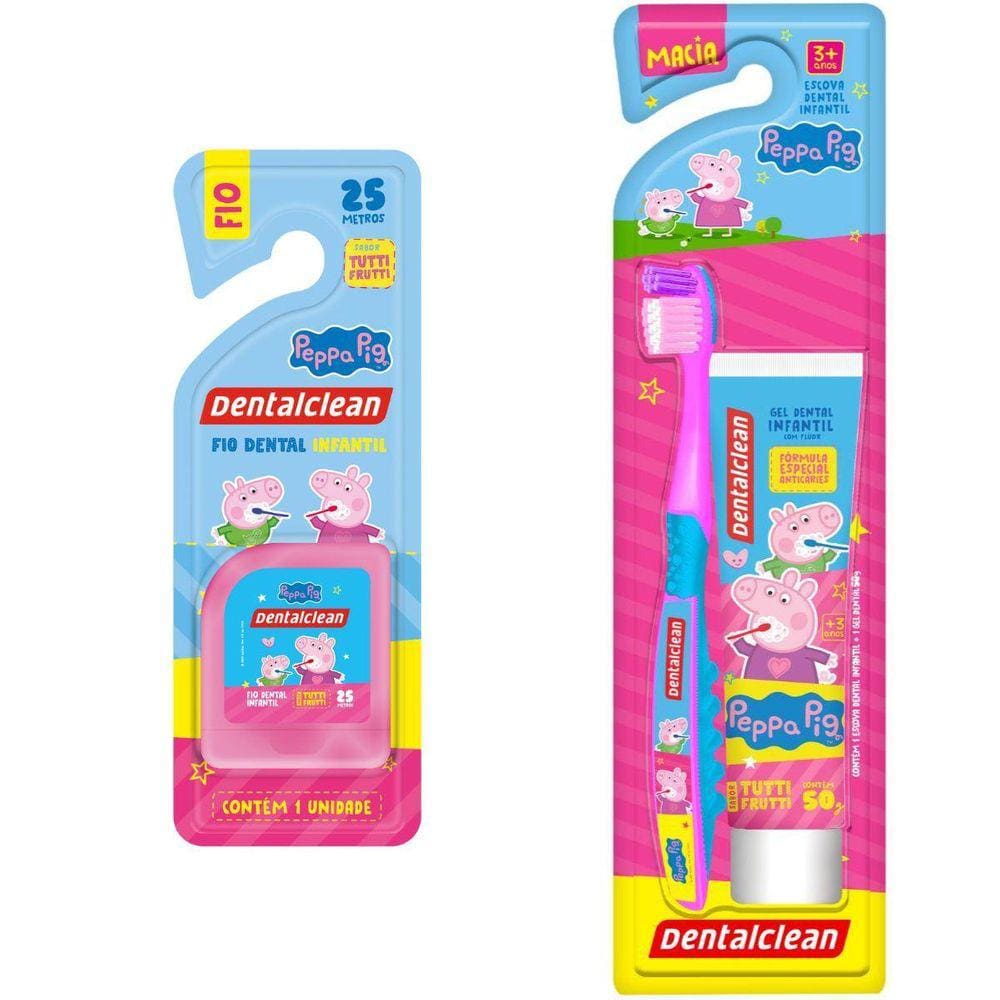 Kit Gel Dental + Escova + Fio Dental - Peppa Pig - 3Anos+