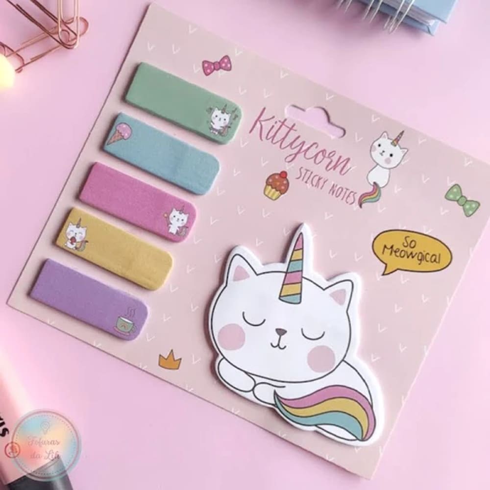 Post-it Bloco Anotações Papelaria Fofa Gatinho Unicórnio