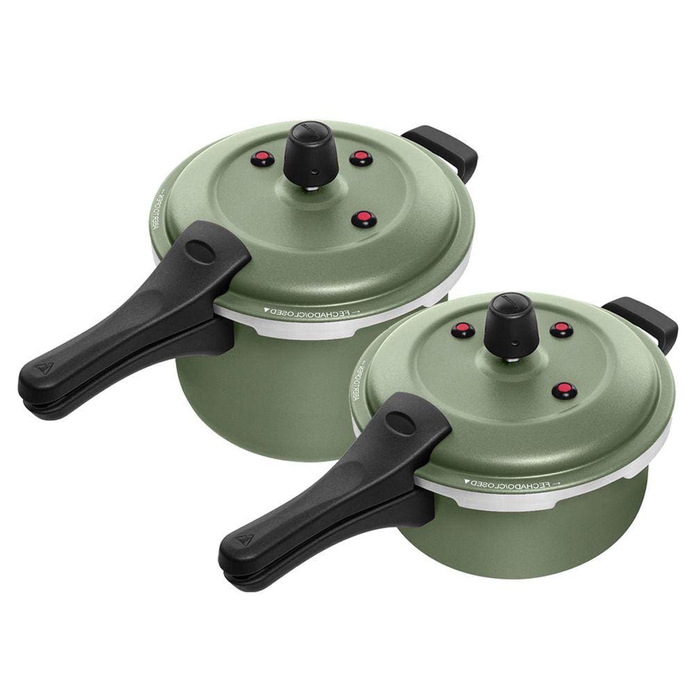 Kit Panela De Pressão 3 Litros E 5 Litros Antiaderente Fecho Externo Verde Patolux