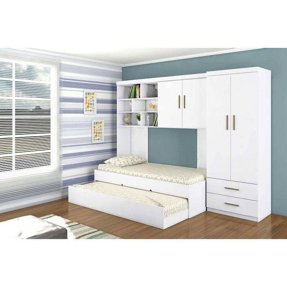 Jogo de Quarto Chiara 4 Peças - Roupeiro 2 portas, Módulo Aéreo e Cama com Auxiliar - Phoenix Baby