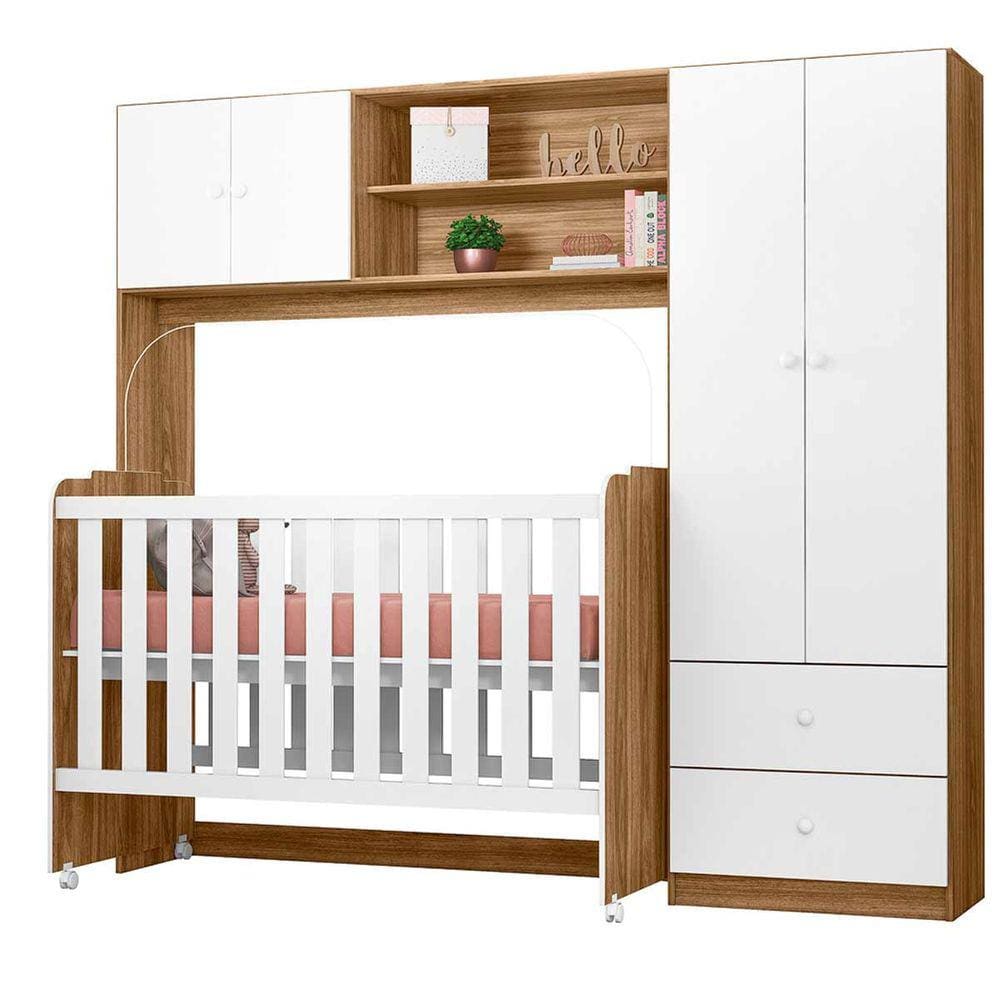 Conjugado Infântil Ternura Com Berço Amore Cor Nature Branco - Pertenella Móveis