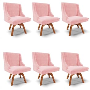 Kit 6 Cadeiras Estofadas Giratória para Sala de Jantar Lia Suede Rosa Bebê - Ibiza