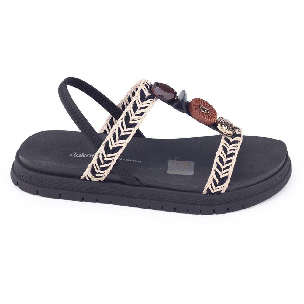 Sandália Flat feminina Dakota Y6801 Papete Pedraria Colorida