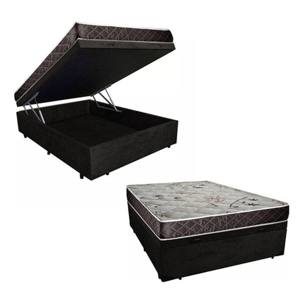 Cama Box Baú Casal Resistence Suede Preto + Colchão Casal Resistence Espuma D33 17x138x188