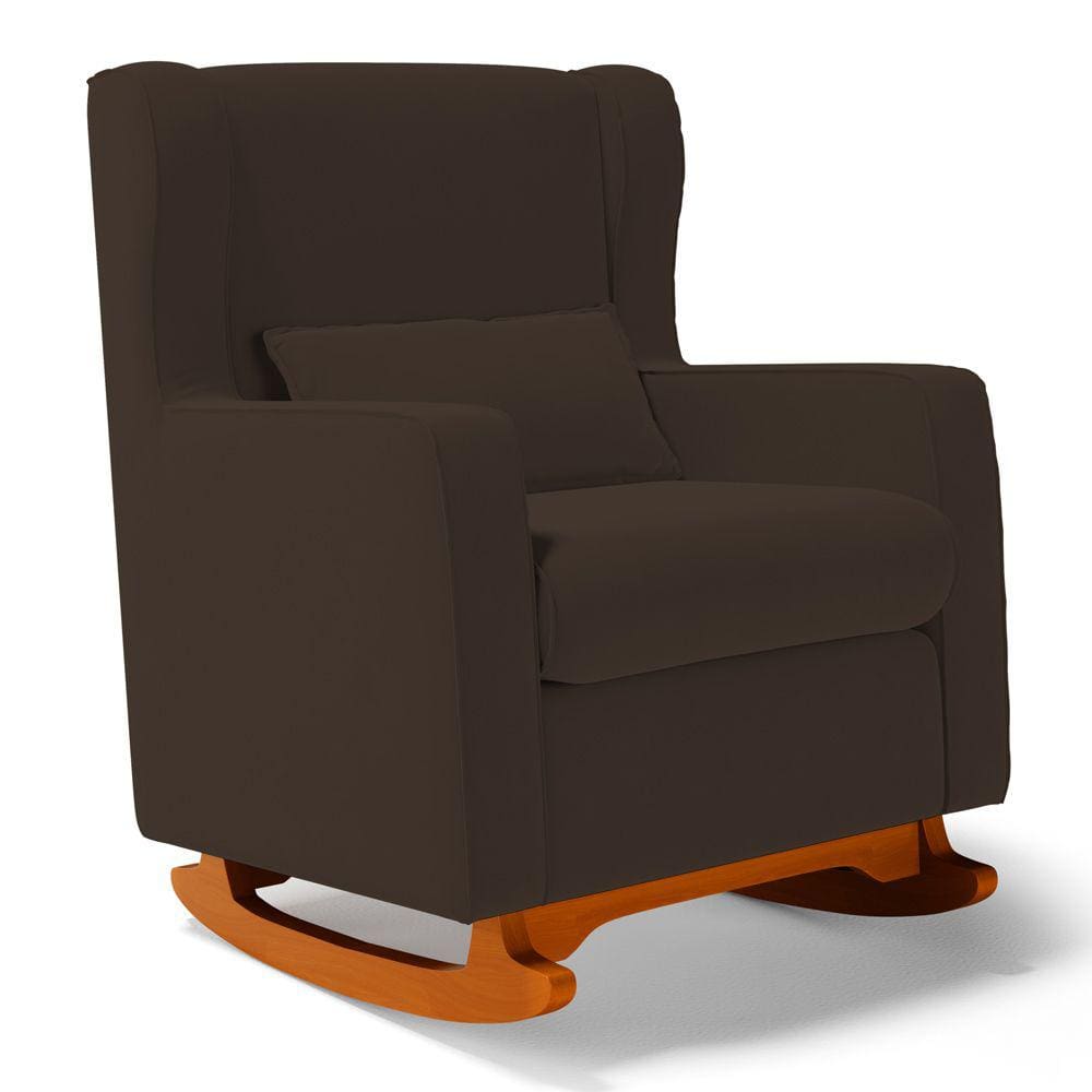Poltrona de Amamentação e Descanso Zoe com Base Balanço Suede Marrom - Desk Design