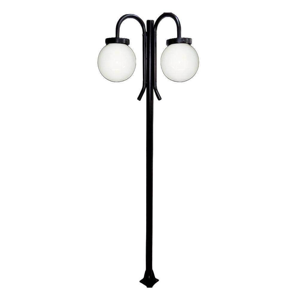 Poste Luminária Globo P Duplo Braço Curvo Baixo Preto 300cm