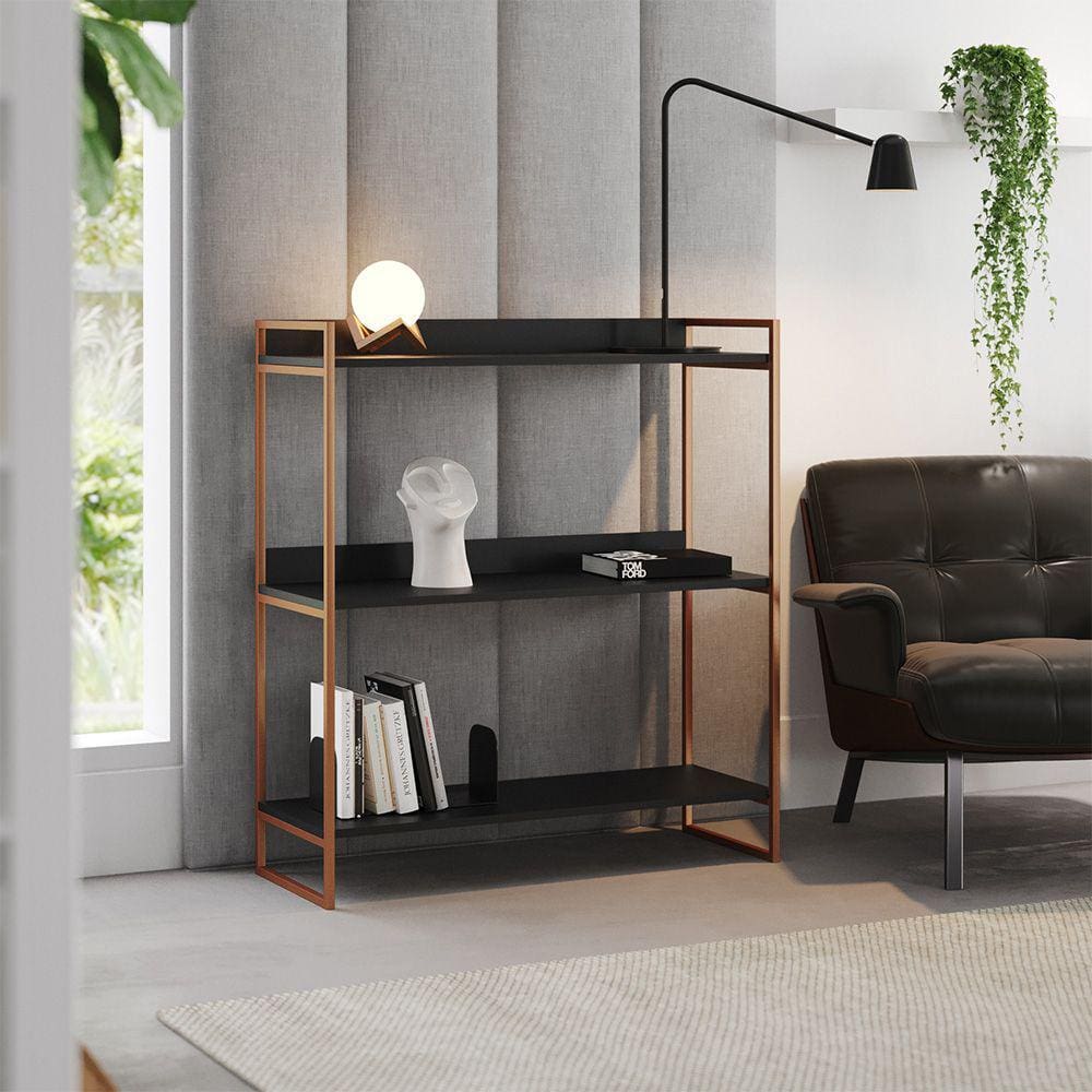 Buffet Aparador Industrial 3 Prateleiras Córdoba 95cm Cobre e Preto