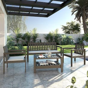 Conjunto 2 Poltronas Banco 3 Lugares com Almofadas e Mesa Orquídea Nogueira