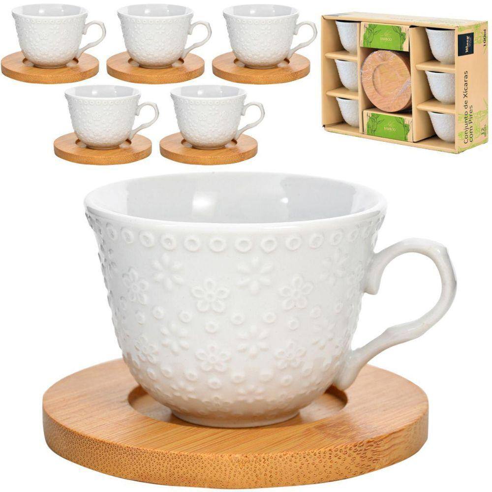 Jogo 6 Xicaras De Porcelana Para Café Chá 170ml Caixa Em Mdf Decorada  Várias Cores cor:Rosa