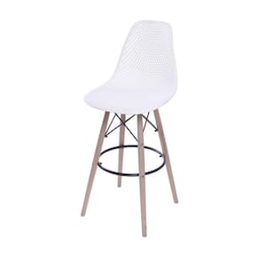 Banqueta Eames DSW Colmeia em Polipropileno Branca Petroleo Base Madeira