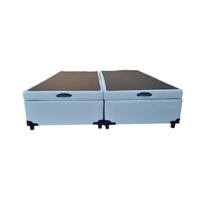 Cama Box Baú King Bipartido Blindado Linhão Branco Com Pistão A Gás