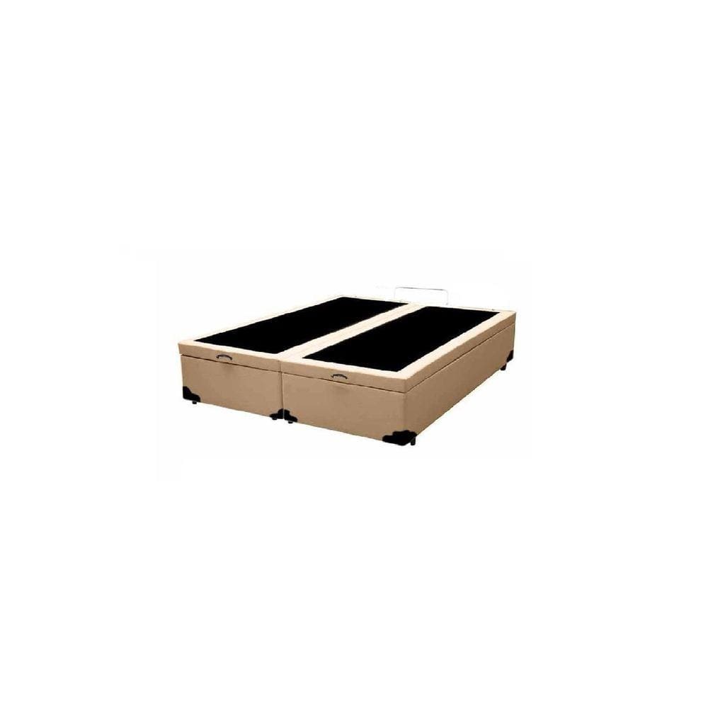 Cama Box Baú King Bipartido Blindado Sintético Bege Com Pistão A Gás