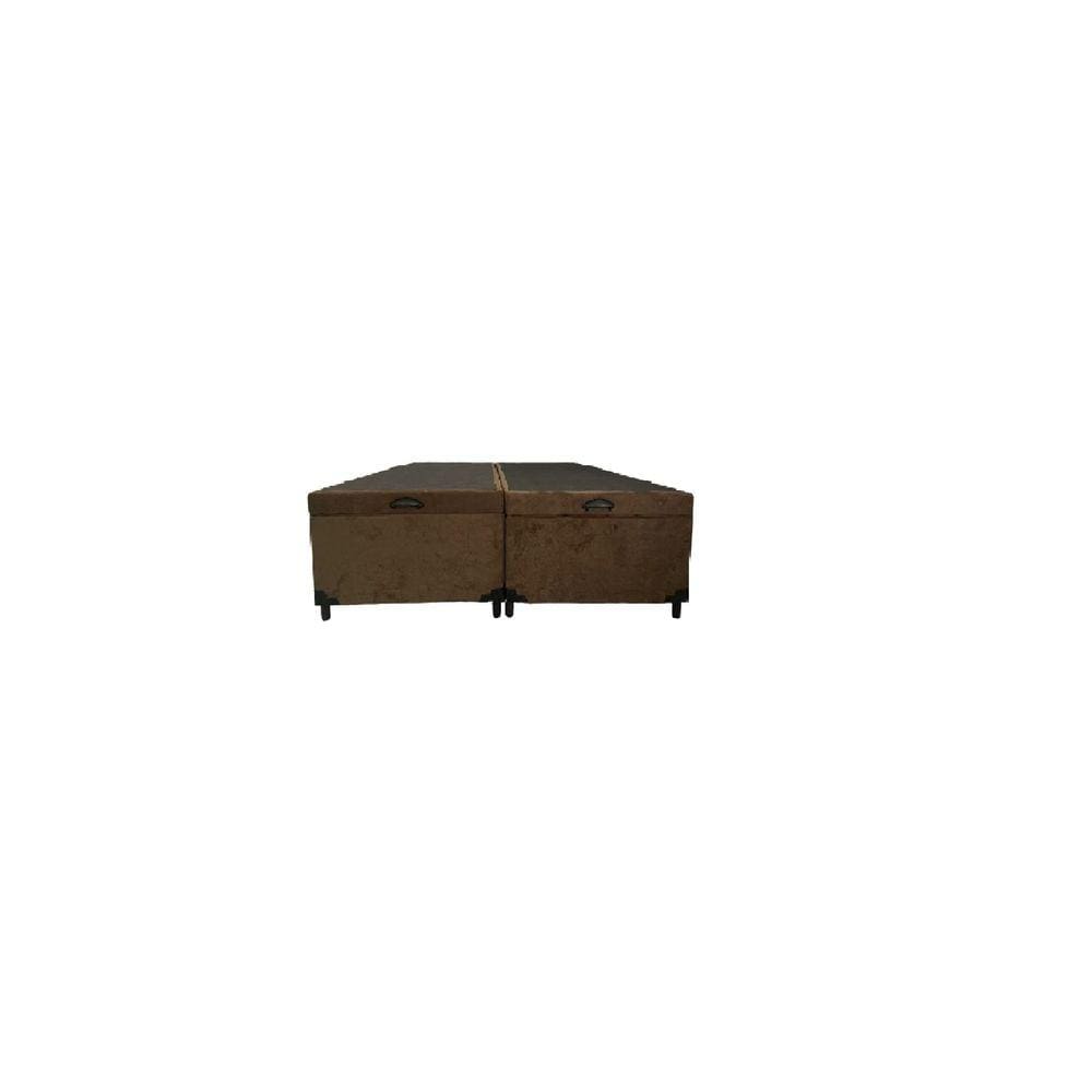Cama Box Baú King Bipartido Blindado Suede Marrom Com Pistão A Gás