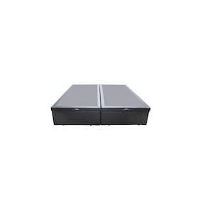 Cama Box Baú Queen Bipartido Blindado Sintético Cinza Com Pistão A Gás