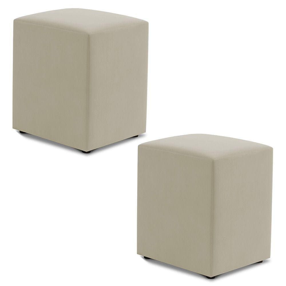 Kit 02 Puffs Decorativos Sala de Estar Quadrado 36x47cm Suede Bege - Desk Design