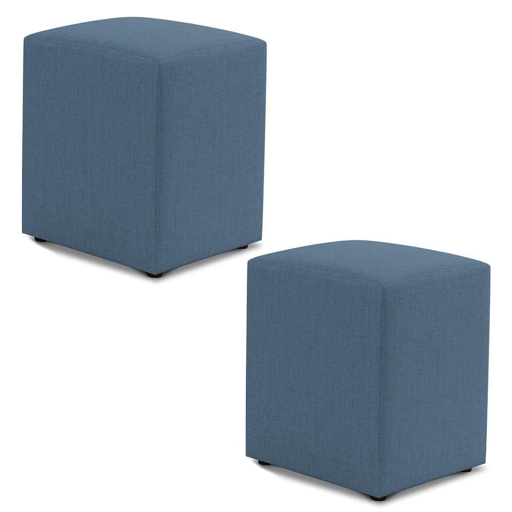 Kit 02 Puffs Decorativos Sala de Estar Quadrado 36x47cm Linho Denim - Desk Design